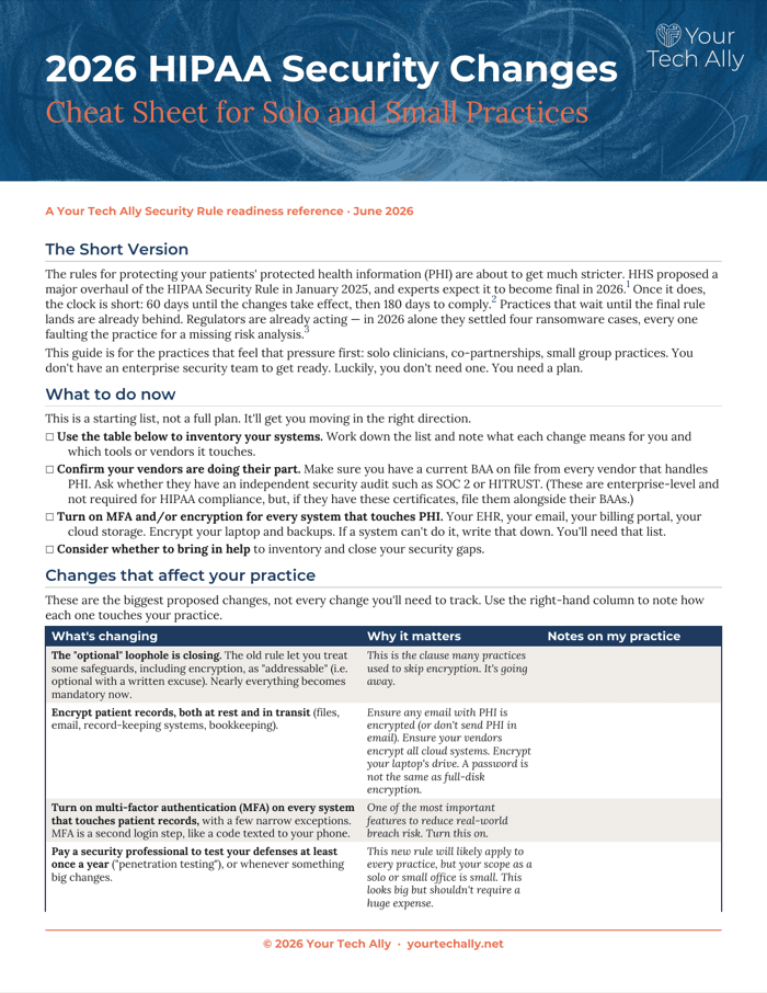 2026 HIPAA Security Changes Cheat Sheet, first-page preview
