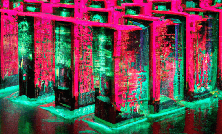 Glowing rows of computers