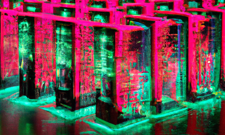 Glowing rows of computers